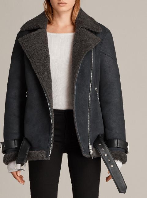 allsaints hawley oversized shearling biker jacket