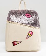 glitter backpack with logo patches
