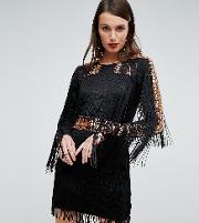 mini dress  jersey with embellished studs and fringing
