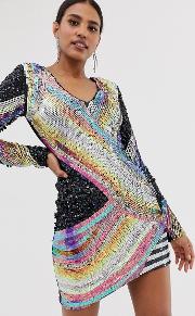 Sequin Mini Dress Coloured Pattern
