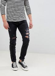 skinny fit destroyed jeans  black
