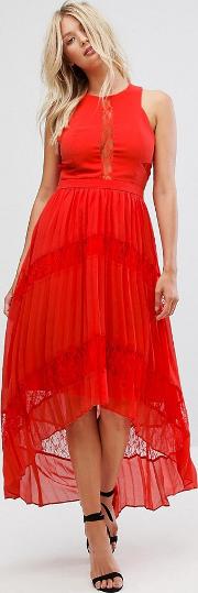 Irina Pleated Lace Insert Maxi Dress