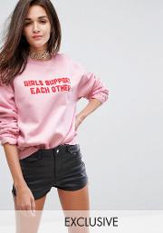 boyfriend sweater with girls support each other slogan print
