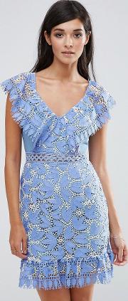lace mini dress with  flutter neckline
