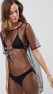 netted embroidered beach top