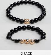 black & gold beaded bracelet in 2 pack