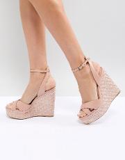 cross strap wedge shoe with textured heel