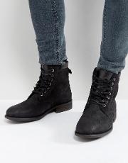 Derrian Leather Lace Up Boots In Black