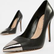edania black metal toe leather court shoes