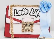 top handle cross body bag with love life embroidery