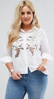 Relaxed Shirt With Open Tie Back And Delicate Embroidery