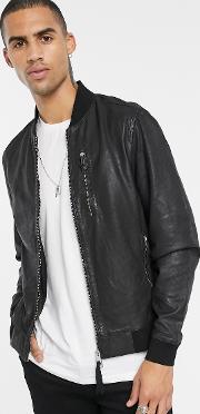 all saints abbot leather bomber jacket