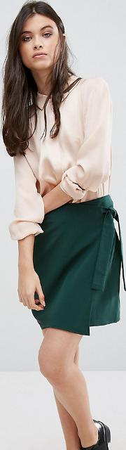 wrap front mini skirt with tie side detail