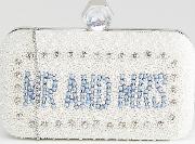 embellished box clutch bag with mr & mrs motif