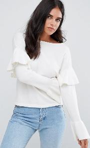 jumper with frill sleeve detail