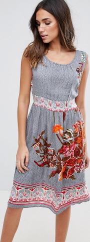 midi dress with floral placement print