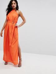 aq/aq maxi dress with ruched detail and belt