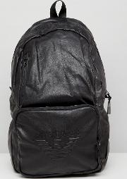 Faux Leather Logo Backpack In Black