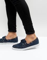 Washed Canvas Boat Shoes In Navy