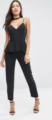 cami jumpsuit with soft peplum detail black