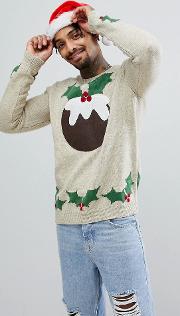christmas jumper with festive pudding design