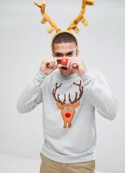 Christmas Sweatshirt With Reindeer Print