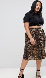 asos design curve box pleat midi skirt in leopard print