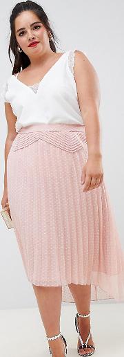 asos design curve dobby pleated high low midi skirt with pintuck detail