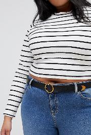 asos design curve tipped end circle buckle jeans belt in old gold