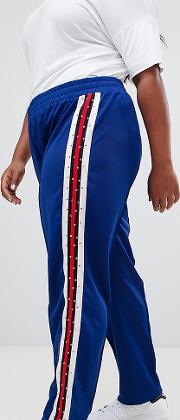 asos design curve track pants with studded side tape