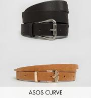 asos design curve vegan 2 pack jeans belt and skinny    water based pu