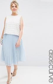 pleated midi skirt blue