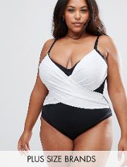 supportive mono wrap front panel swimsuit