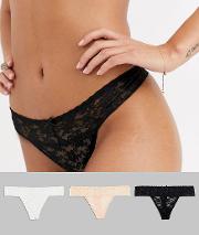 3 Pack All Over Lace Thongs