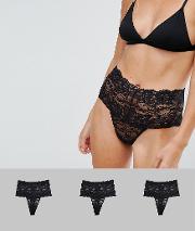 3 Pack Deep Lace Thong