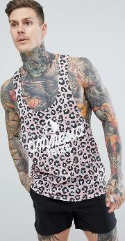 Amnesia Ibiza Extreme Racer Back Vest With All Over Leopard Print