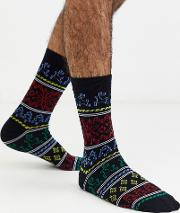 Ankle Sock With Bright Christmas Fairisle Print