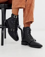 Astrid Leather Chunky Military Boots
