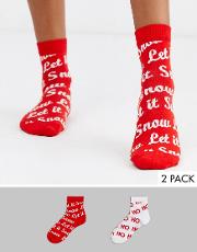 Christmas 2 Pack Ho Let It Snow Ankle Socks