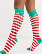 Christmas Elf Knee High Socks