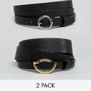 Curve 2 Pack Circle Buckle Waist And Hip Jeans Belts