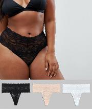 Curve 3 Pack Deep Lace Thong