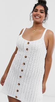 Curve Crochet Button Up Mini Dress