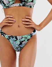 Fuller Bust Exclusive Twist Side Bikini Bottom Shiny Floral Print