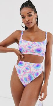 Fuller Bust Mix And Match Strappy Back V Front Crop Bikini Top Neon Tie Dye Dd G