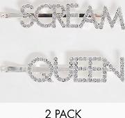 Halloween Pack Of 2 Hair Clips With Scream Queen Crystals