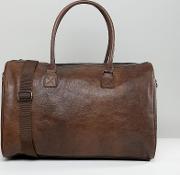holdall in faux leather  brown with emboss