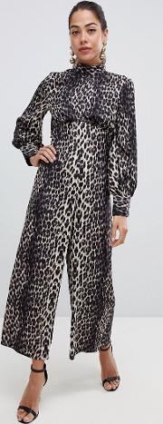 Jumpsuit With High Neck And Blouson Sleeve