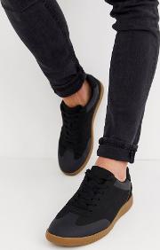 Lace Up Trainers Faux Suede With Gum Sole