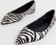 Latch Pointed Leather Ballet Flats Zebra Pony